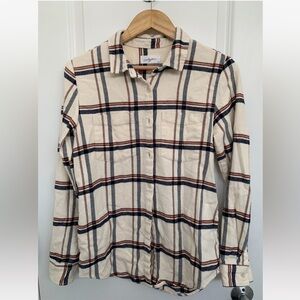 Carly Jean LA Organic Cotton Flannel Shirt, Small Cream Plaid Cozy Flannel